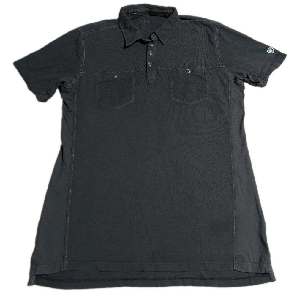 Kuhl Polo Shirt Mens Large Blue Short Sleeve Stretch Outdoors Hiking Golf Casual